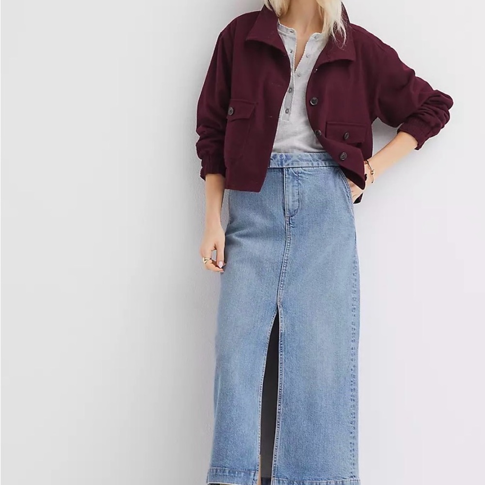 LOFT Refined Denim Midi Skirt in Classic Mid Indigo